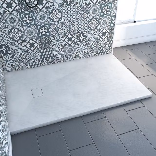 Plato de ducha rectangular My Shower Room de mineral cast en color blanco, An: 80 cm, P: 120 cm