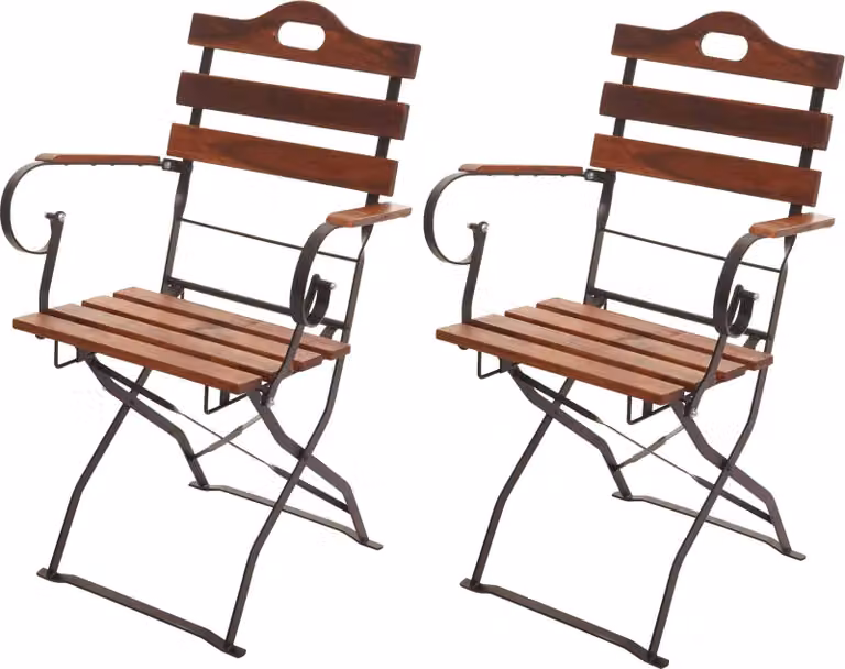 Conjunto de 2 sillas de jardín plegables Mendler HWC-J40 de madera de acacia con certificación FSC en color marrón