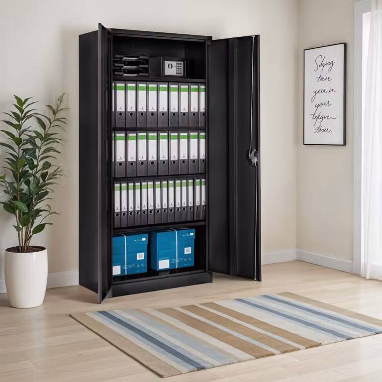Armario archivador de metal TecTake negro con estantes ajustables y cerradura, An/P/Al: 80 x 40 x 180 cm