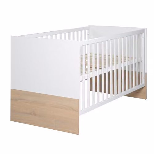 Cuna combinada Gabriella de Roba para bebés, diseño escandinavo en blanco y madera natural, An/P/Al: 70 x 140 cm