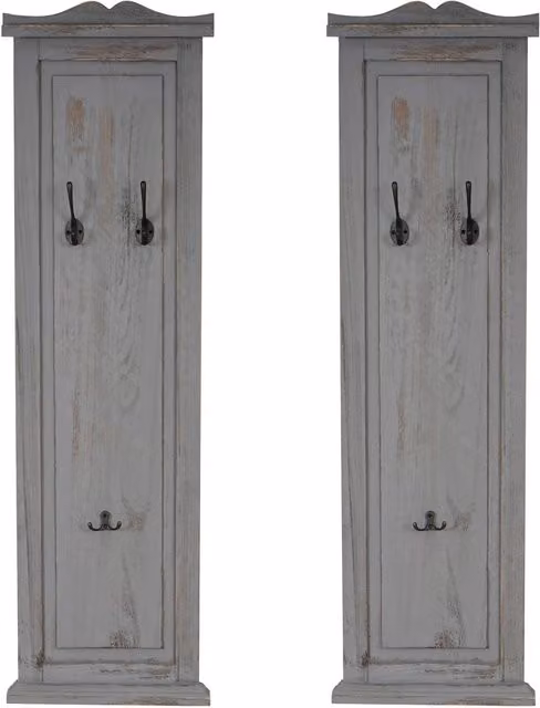 Lote de 2 percheros de pared Hegele T33 con ganchos de madera y metal, estilo shabby chic, color gris, An/P/Al: 109 x 28 x 4 cm