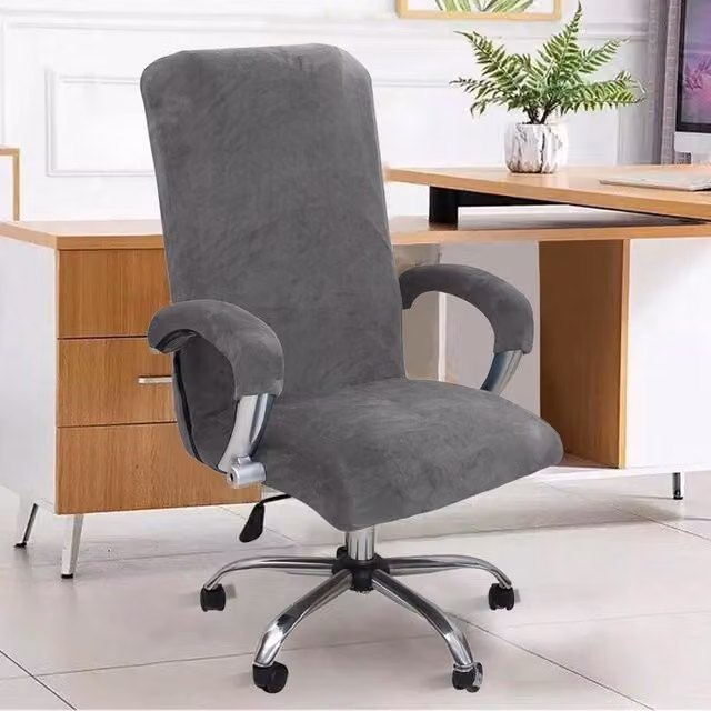 Funda de terciopelo elástica para silla de oficina o gaming con reposabrazos XISRENS, Gris, XL