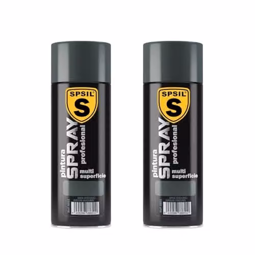 Pack de 2 Pinturas Spray SPSIL Brillantes en Gris Oscuro de 200 ml cada una para Metal, Madera o Plástico con Secado Rápido