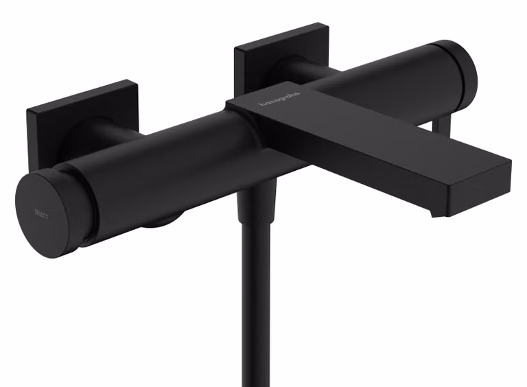 Grifo monomando para bañera Hansgrohe Tecturis E con acabado negro mate y 2 funciones de pulverización para montaje en superficie