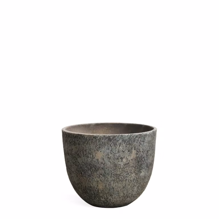 Macetero decorativo redondo de cemento Sia Deco en verde y gris con acabado rústico, Altura: 30 cm, Diámetro: 25 cm