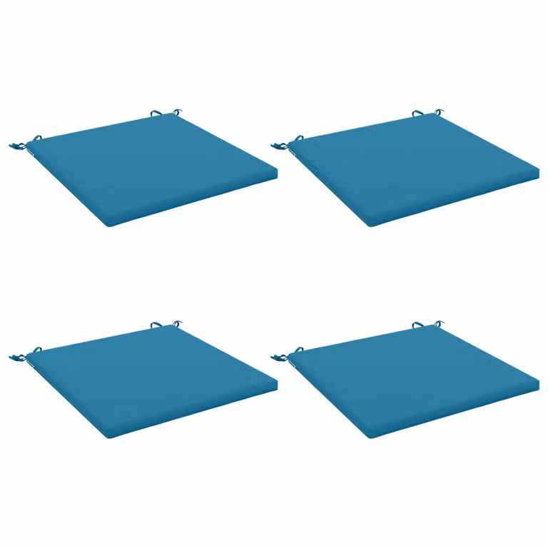 Set de 4 cojines de asiento SOEST vidaXL de color azul, forma cuadrada, con funda extraíble y resistente a los rayos UV, fabricados en poliéster con relleno de espuma