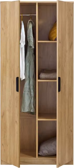 Armario Ropero Eiselfing en.casa con 2 Puertas, Perchero y 4 Compartimentos, MDF, Efecto Roble, Al x An x P: 176 x 80 x 52 cm