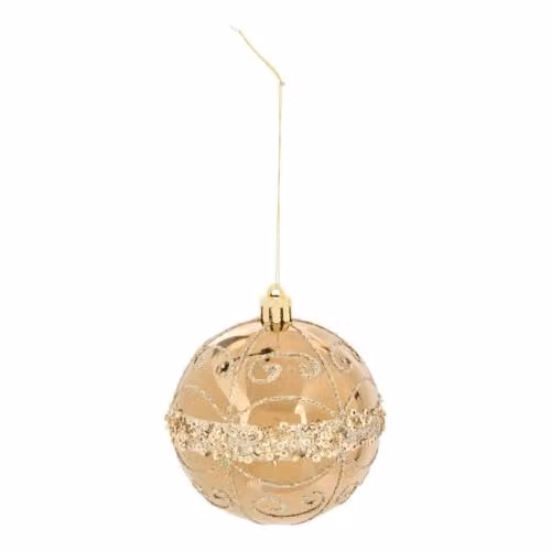 Bola de Navidad FEERIC LIGHTS & CHRISTMAS de plástico marrón con adornos dorados, Diámetro: 8 cm