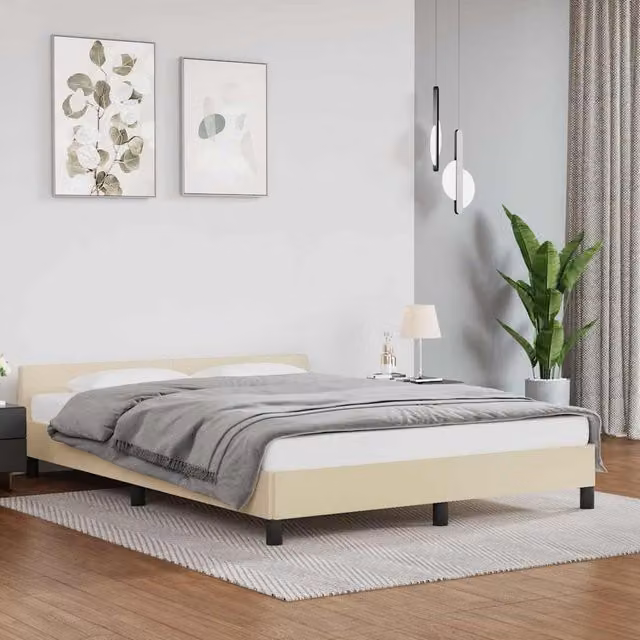 Estructura de cama con cabecero tapizada Maison Exclusive en color beige, An/P/Al: 140 x 190 x 50 cm