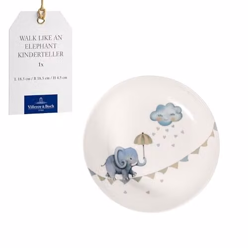 Plato hondo Villeroy & Boch Boho Kids Walk Like Elephant multicolor de porcelana para niños, apto para microondas y lavavajillas, Diámetro: 18,5 cm