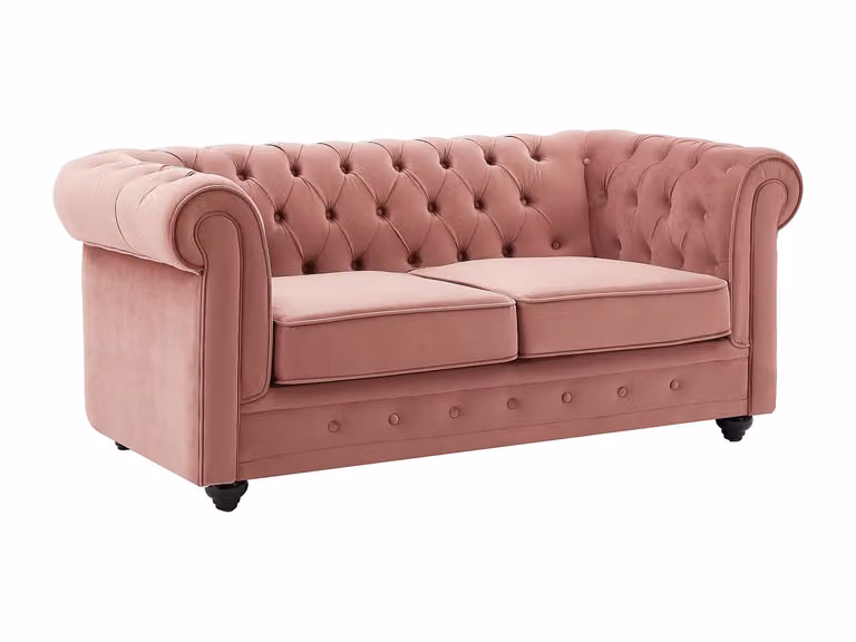 Sofá Chesterfield de 2 plazas VENTE-UNIQUE en terciopelo rosa con estructura de madera sólida y fundas removibles An/P/Al: 165 x 72 x 88 cm