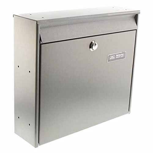 Buzón de pared Burg-Wächter Borkum 3877 Ni en acero inoxidable color plata, An/P/Al: 36,2 x 32,2 x 10 cm