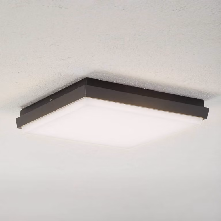 Lámpara de techo LED para exterior Lucande Amra, diseño moderno cuadrado, color negro, Diámetro: 30 cm
