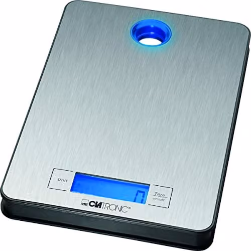 Balanza digital de cocina Clatronic KW 3412 en acero inoxidable color plata con función de tara y apagado automático