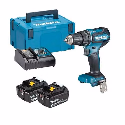 Taladro de percusión Makita LXT 18 V con 2 baterías de 4,0 Ah en sistema MAKPAC DHP485RMJ