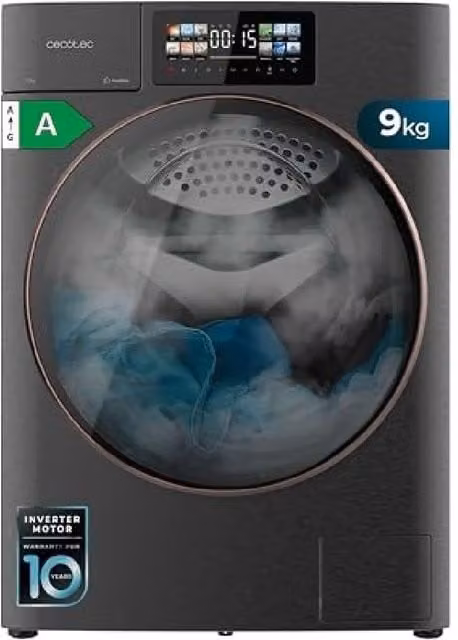 Lavadora de carga frontal Cecotec Bolero Dresscode 9950 Autodose Inverter 3D Steel A de 9 kg, 1400 rpm, color gris plata