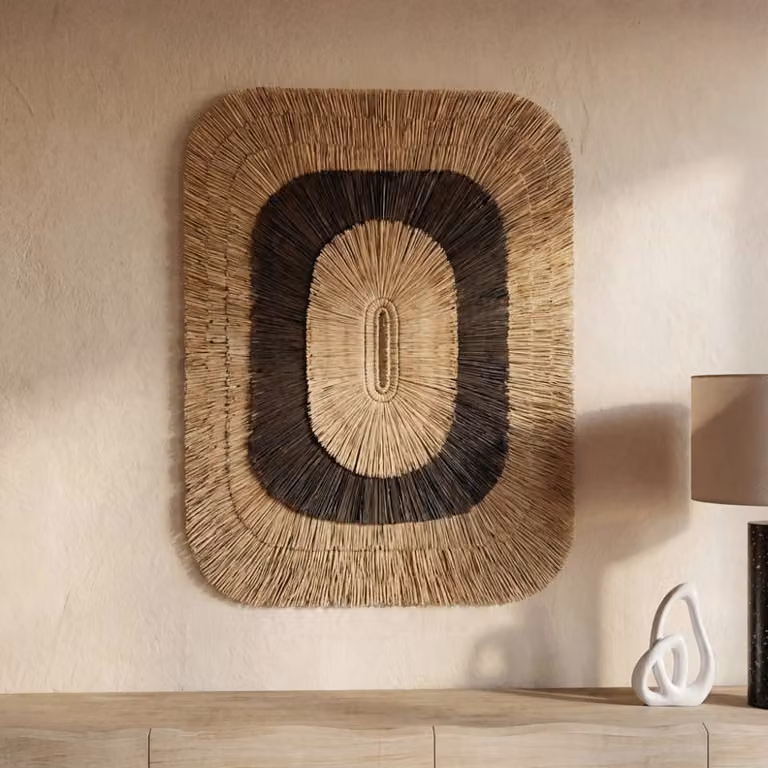 Decoración de pared de fibra vegetal estilo boho de Maisons du Monde en beige y negro, An/Al: 87 x 110 cm