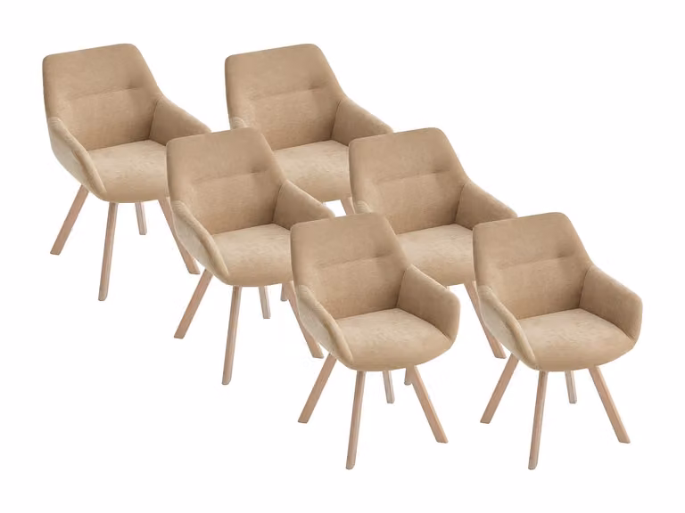 Conjunto de 6 sillas giratorias de comedor con reposabrazos de tela y roble en color beige de VELBURY