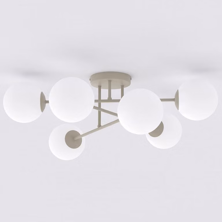 Lámpara colgante moderna Kendra Home en metal y vidrio beige y blanco con pantalla de esfera