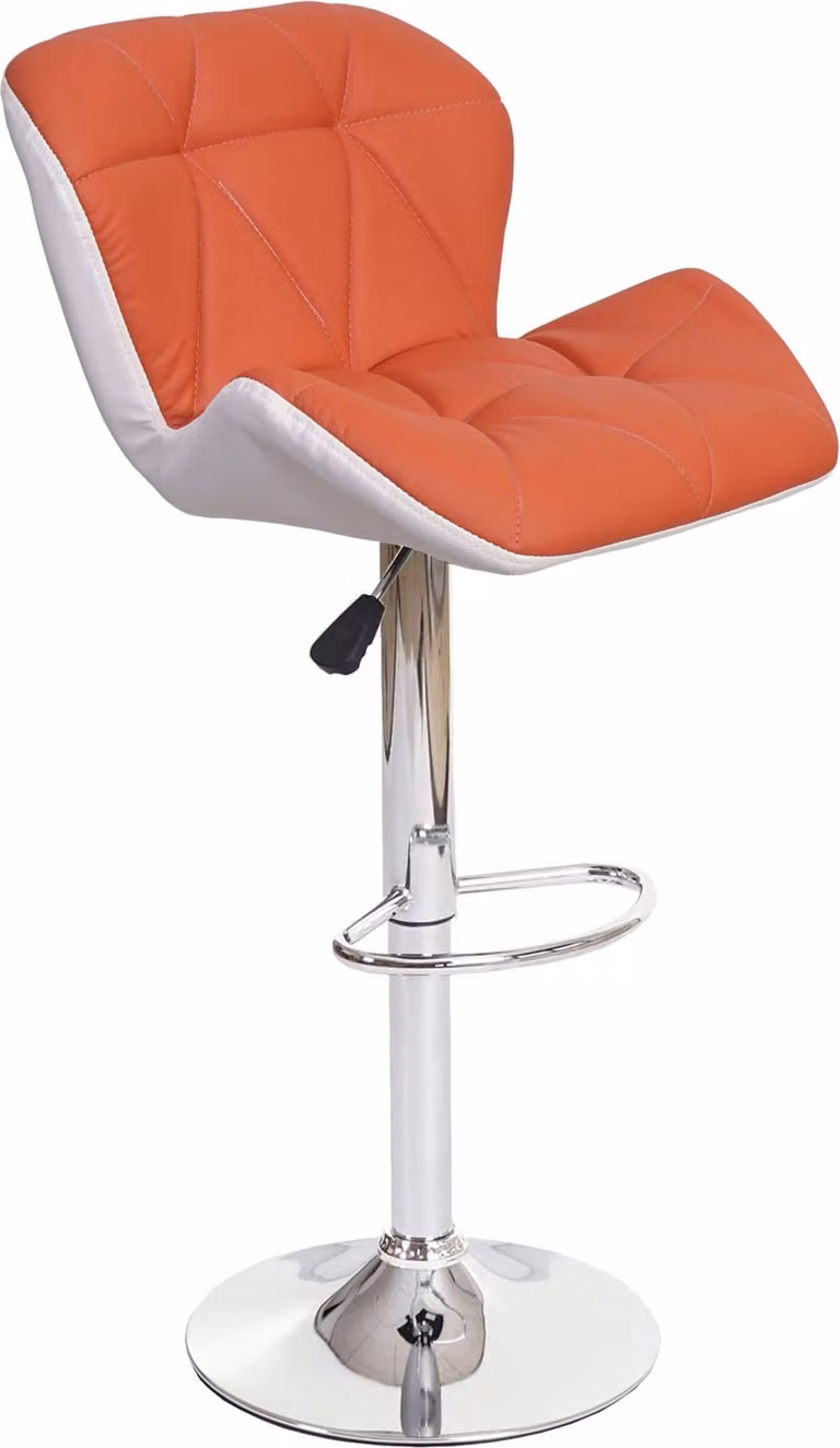 Taburete de bar Mendler con altura regulable y giro de 360 grados, tapizado en piel sintética color naranja y blanco
