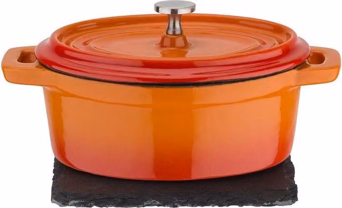 Olla con tapa Gsw Orange Shadow 718356 de hierro fundido esmaltado en color naranja y blanco, Diámetro: 12 cm
