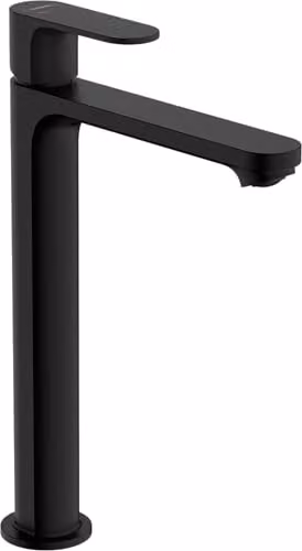 Grifo monomando para lavabo Hansgrohe Rebris S en negro mate con vaciador automático y tecnología de ahorro de agua y energía