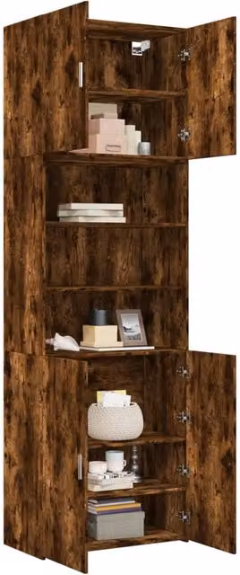 Aparador alto moderno SYFAX en madera de roble color marrón con puertas y estantes, An: 80 cm, P: 42,5 cm, Al: 249 cm