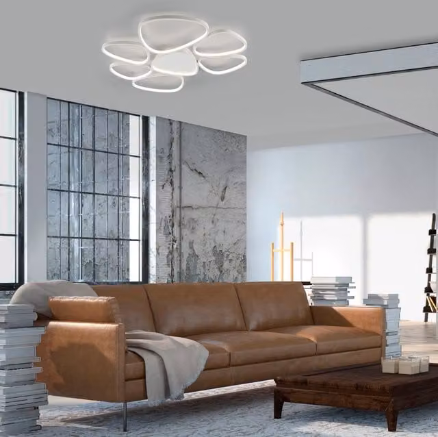Plafón LED irregular Just Light en aluminio blanco con luz blanca cálida 3000K y 4080 lm, regulable y con protección IP20