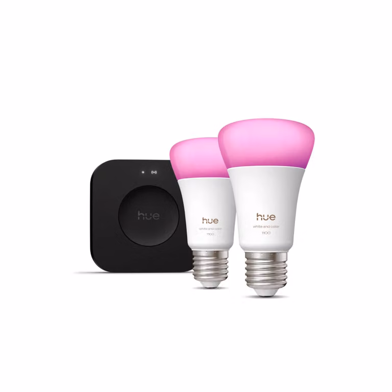 Kit de inicio Philips Hue White & Color Ambiance con 2 bombillas inteligentes LED E27 multicolor y Bridge Pro