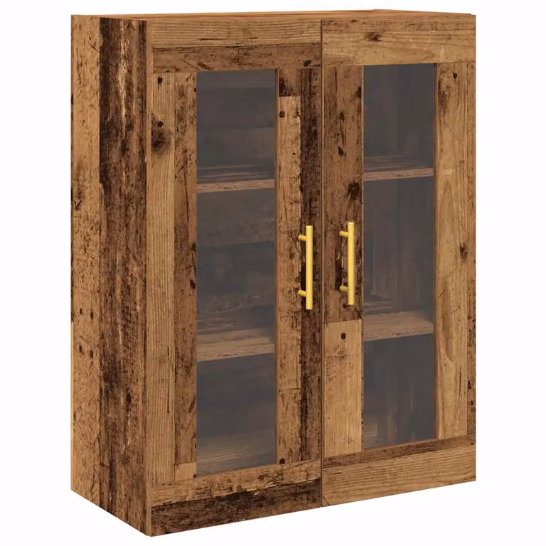 Armario de pared moderno vidaXL de madera envejecida y puertas de cristal en color marrón, An: 69,5 cm, P: 34 cm, Al: 90 cm