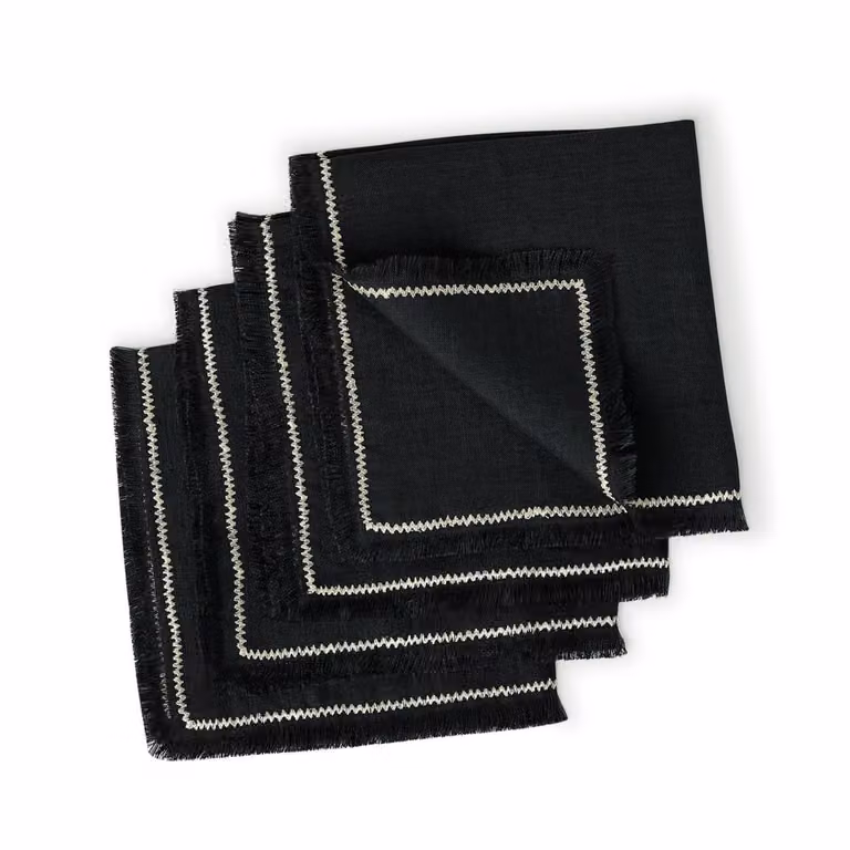 Set de 4 servilletas de lino Febronie en colores carbón y arena, An/An: 45 x 45 cm
