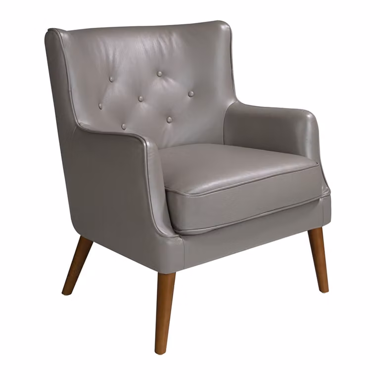 Sillón Chesterfield Angel Cerdá S.L. tapizado en piel gris con estructura de madera de nogal An/P/Al: 75 x 80 x 89 cm