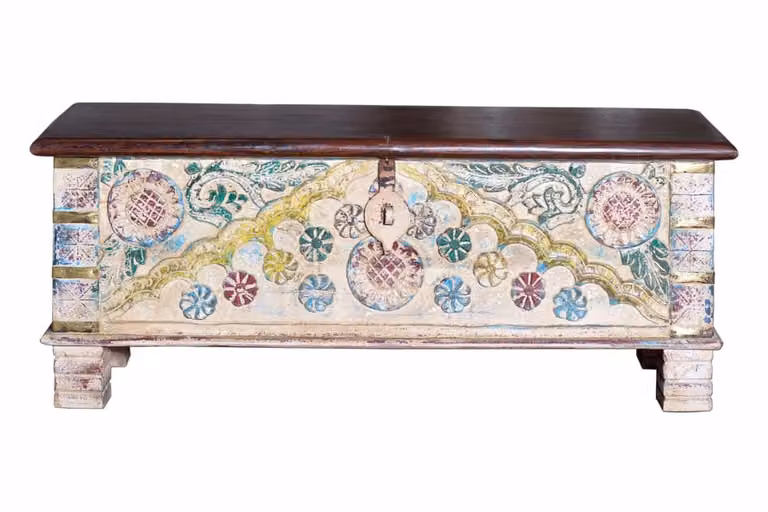 Baúl de madera de mango multicolor estilo rústico étnico Giner y Colomer An/P/Al: 116 x 45 x 40 cm