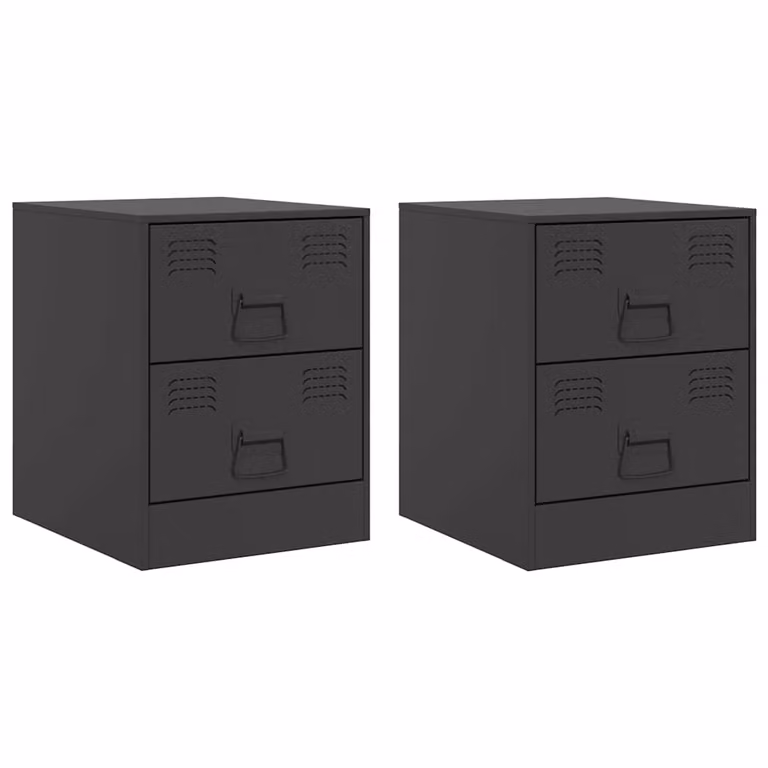 Set de 2 mesitas de noche modernas vidaXL en metal negro mate An/P/Al: 34,5 x 39 x 44 cm