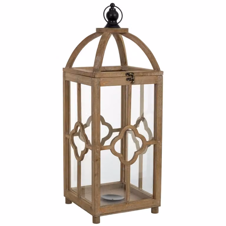 Farol rústico de madera y cristal Wanderlust deco color marrón An/P/Al: 23 x 23 x 63 cm