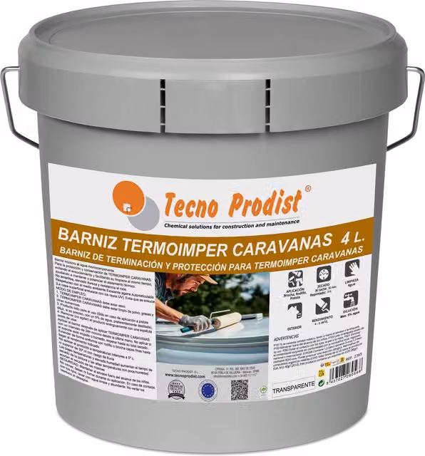 Barniz Termoimper Tecno Prodist Transparente de 4 l con Protección UV y Base Acuosa para Caravanas y Contenedores