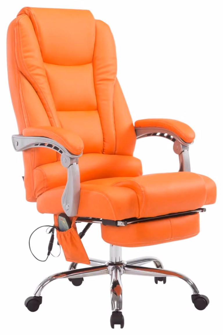 Silla de oficina ejecutiva giratoria de 360 grados en simil cuero naranja con reposabrazos y altura regulable