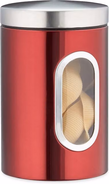 Set de 10 botes de almacenamiento para cocina relaxdays en color rojo con tapa hermética y ventana, capacidad de 1,4 l cada uno, fabricados en metal y plástico