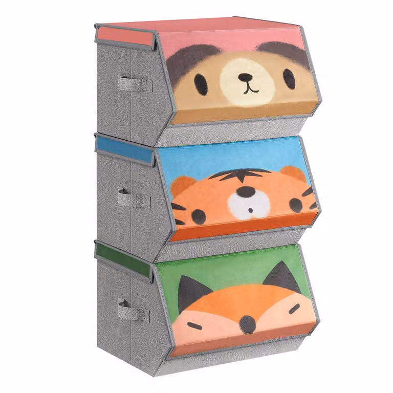 Juego de 3 cajas de almacenaje infantiles Songmics plegables de tela con tapa y asas, colores rosa y azul