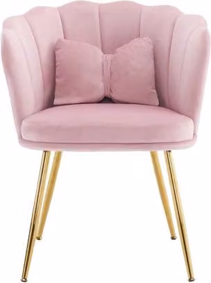Juego de 6 sillas modernas Mobrio de terciopelo rosa con patas de metal doradas y respaldo de pétalos
