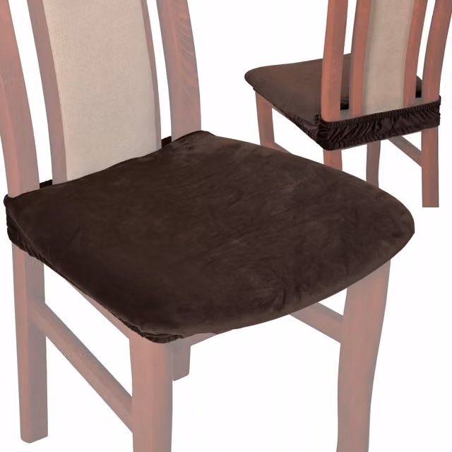 Funda de terciopelo para asiento de silla Tess en color marrón con banda elástica
