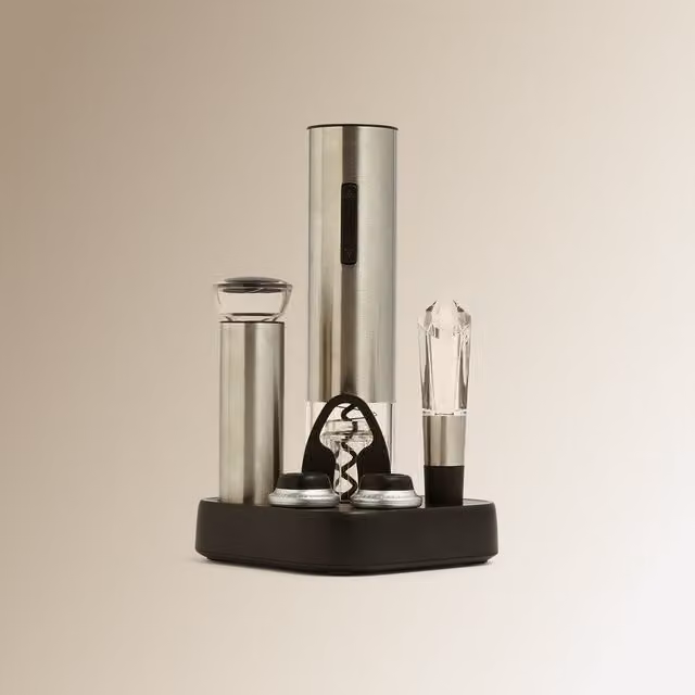 Set Premium Vinobile de El Corte Inglés con 6 accesorios de vino y base en acero inoxidable color plata