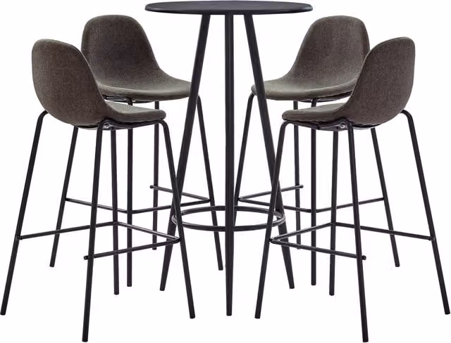 Juego de mesa alta y 5 taburetes modernos vidaxl en color gris oscuro y negro para cocina
