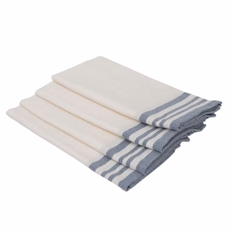 Pack de 4 servilletas de algodón Mahdia con rayas en blanco y azul, An/An: 45 x 45 cm