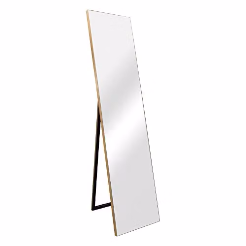 Espejo de pie rectangular en.casa con marco dorado, ajustable e inclinable para salón o dormitorio, An/P/Al: 150,6 x 35,6 x 36 cm