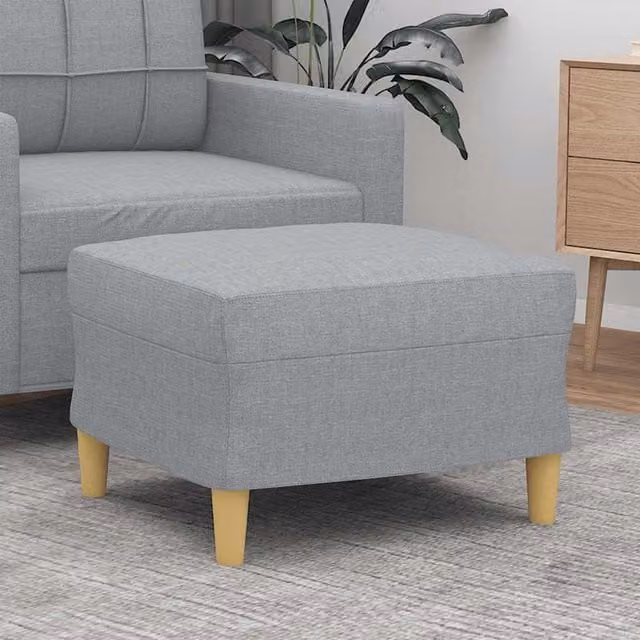 Reposapiés SYFAX de tela gris con estructura de madera, An/P/Al: 60 x 50 x 41 cm