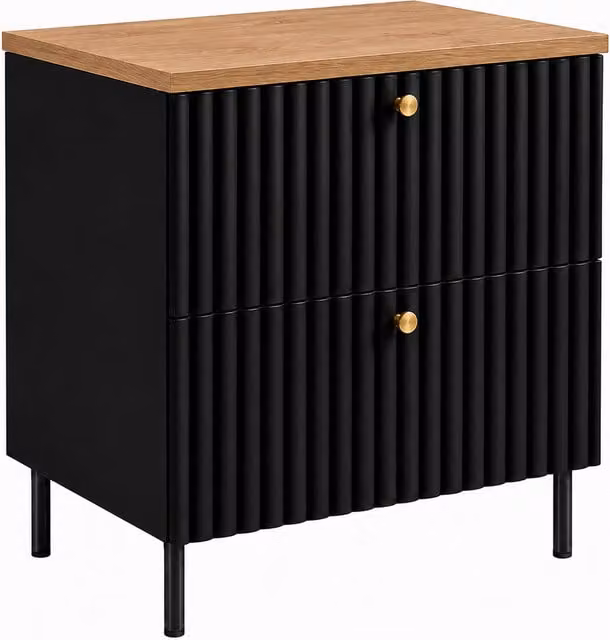Mueble de baño de pie 3XE LIVING con encimera de roble, color negro y tiradores intercambiables, An/P/Al: 60 x 46 x 73,6 cm