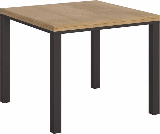 Mesa extensible Itamoby de estilo minimalista con acabado roble y estructura antracita, An/P/Al: 90 x 90 x 80 cm