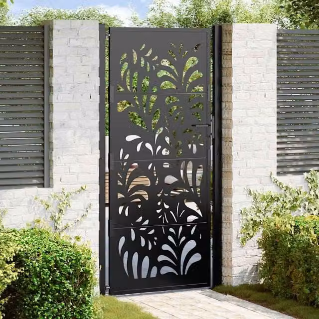 Puerta de jardín individual de acero galvanizado vidaXL en color negro An/Al: 110 x 205 cm