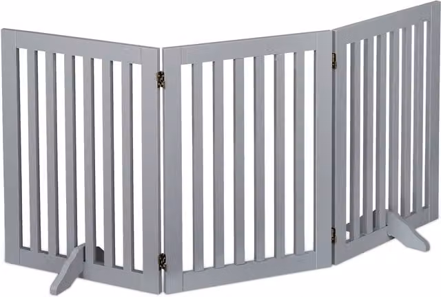 Barrera de seguridad para perros de 3 paneles plegable y autoportante de relaxdays en color gris, An/Al: 154 x 70 cm
